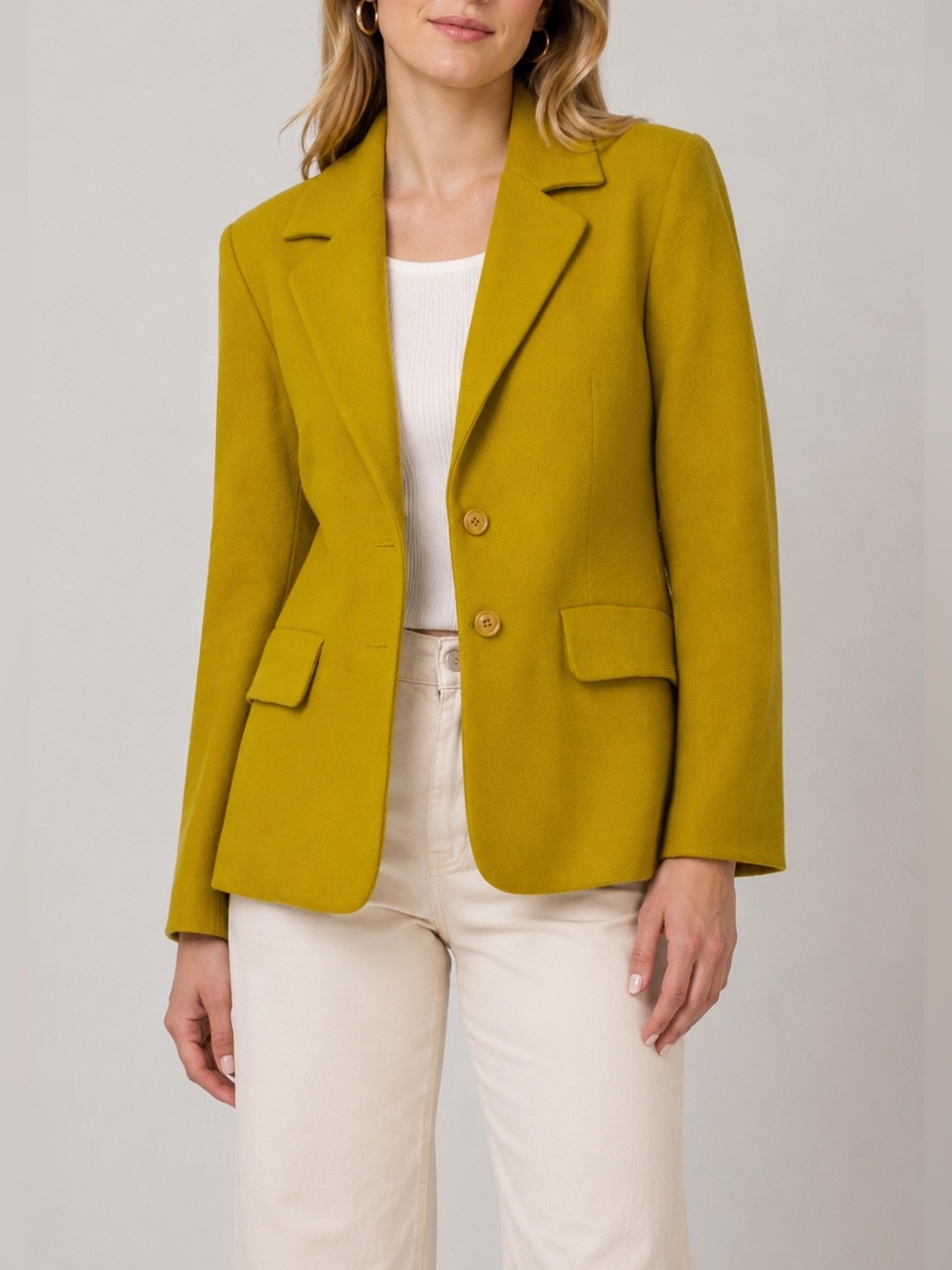 Byblos Cashmere Wool Blazer Women’s XS Mustard Yellow Tailored 50% Cashmere